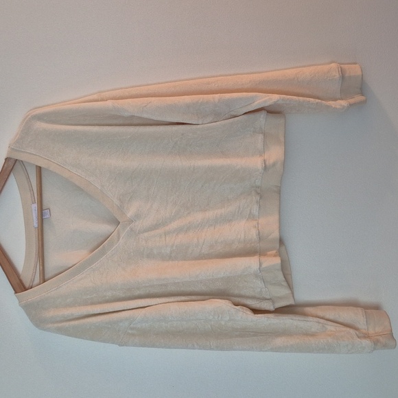 Beyond Yoga Long-Sleeve Tropez Pullover Pale Butter Yellow Terry Cloth V Neck - Picture 4 of 7